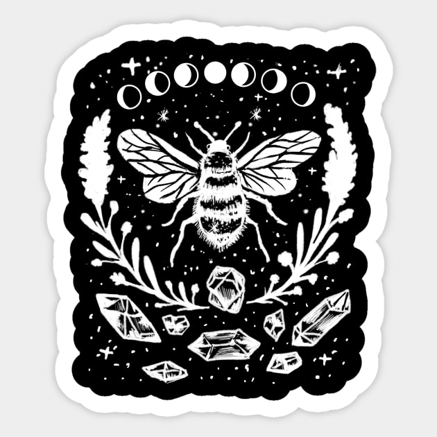 Honey Bee, Crystals, Moon Phases, Gothic Witchy Punk Sticker by LunaElizabeth